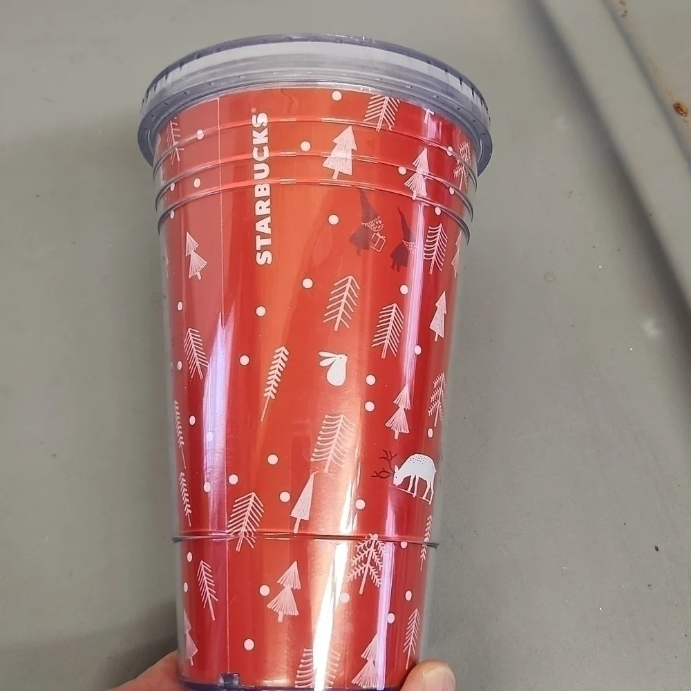 STARBUCKS 2012 double wall cup reindeer elves red great condition no straw 16 oz